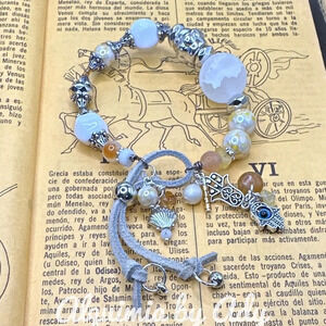 Clear phantom quartz maxi sphere beads silver leather wrap cowgirl cuff bracelet